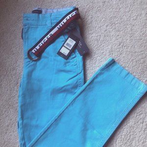 NWT Pants for Boys by Tommy Hilfiger, Turquoise + Branded Belt, Sz 14, New